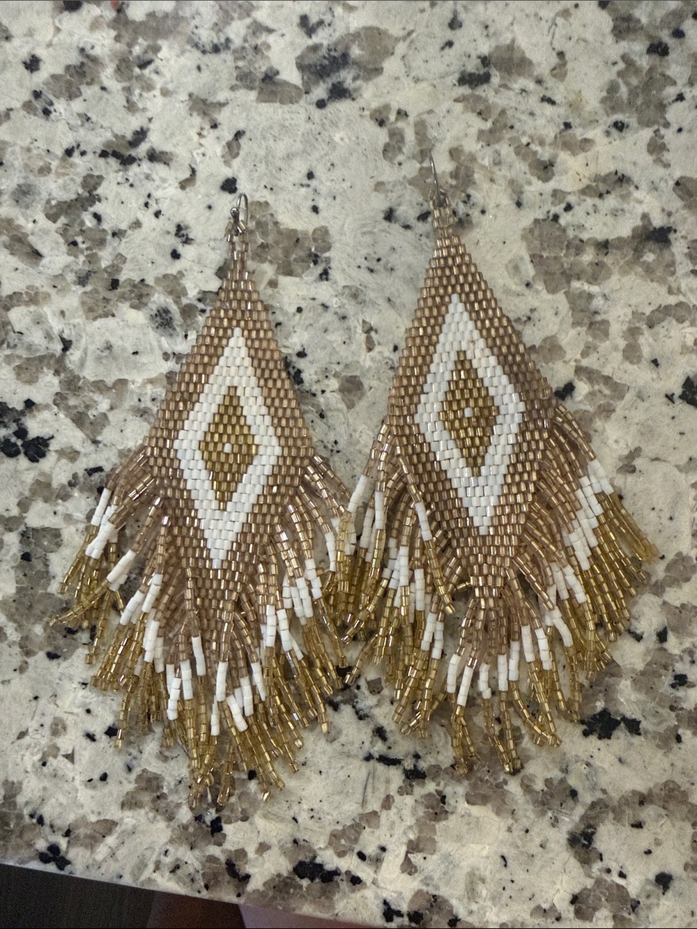 Karli Buxton Gold and White Beaded Fringe Earrings - Unbranded